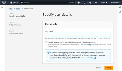 Provide a name for the account that you are creating.