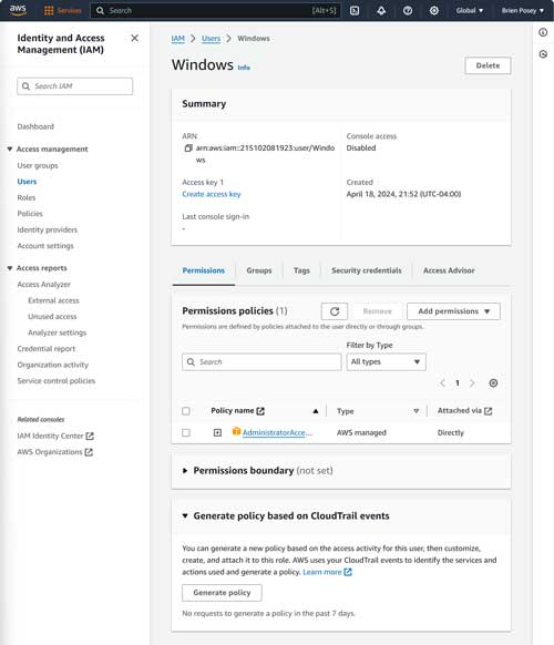 Click on the Create Access Key link.