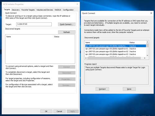 Windows displays a long list of available targets.