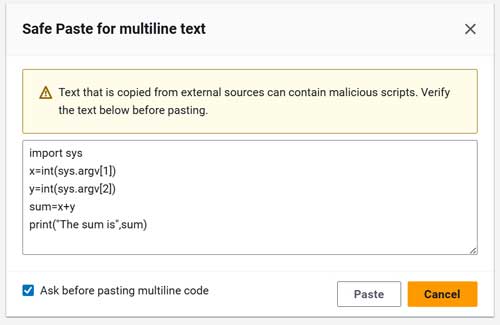CloudShell intercepts pasted scripts.