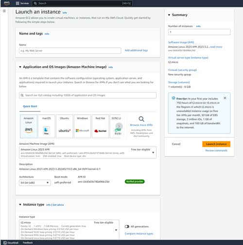 This is the screen used to deploy a new EC2 instance.
