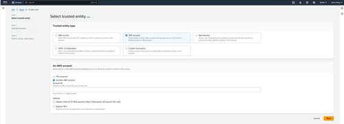Set the Trusted Entity Type to AWS Account and then choose the account that you want to use.