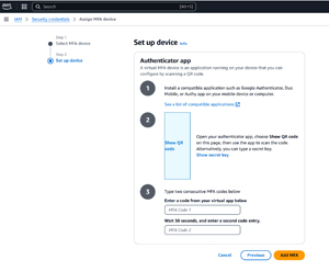 Figure 2: These are the steps that are involved in configuring AWS to use an authenticator app.