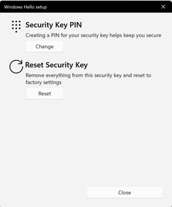Figure 2: Click the Change button to configure a PIN for the security key.