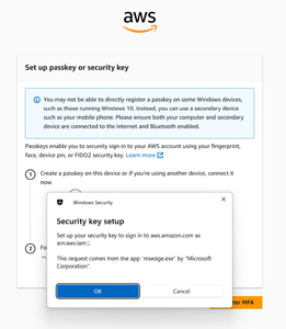 Figure 4: Windows Confirms that the Security Key Will Be Used to Log into AWS.