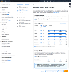Figure 1: Step Two Allows You to Filter Harmful Categories and Prompt Attacks.