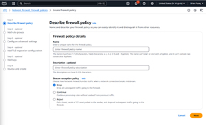 Figure 1: Enter a Name for The Firewall Policy and Choose a Stream Exception Policy.