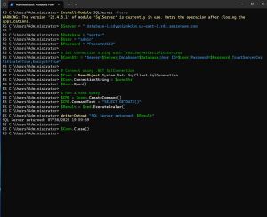 Figure 5: SQL Server returned the current date and time.