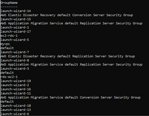 Figure 4: Entering $UnusedSecurityGroups produced this list