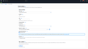 Figure 1: Make sure that the Volume Type is set to Provisioned IOPS SSD (io2) and that you have selected the Enable Multi-Attach checkbox.