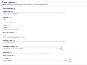 Figure 1: You can choose to create an encrypted EBS volume by selecting the Encrypt This Volume checkbox.